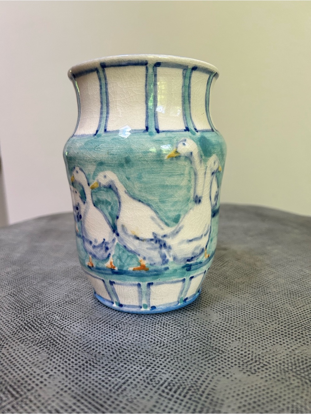 Studio Pottery ~Glazed Handpainted Gaggle of Geese Vase